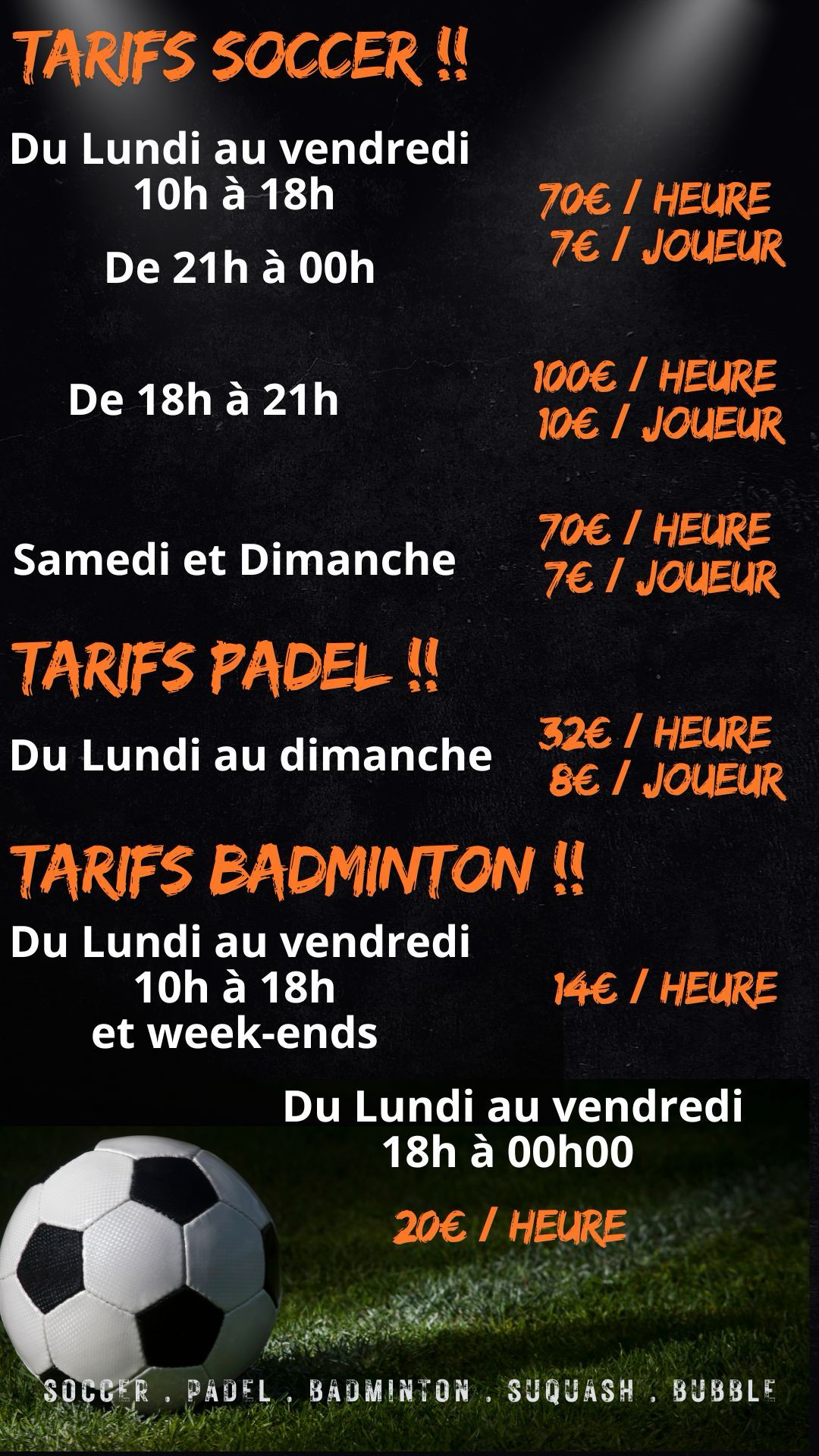 Tarifs des activités